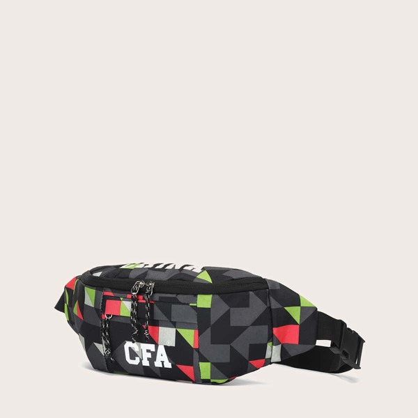 

Geometric Print Fanny Pack, Grey