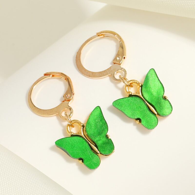 

1pair Butterfly Design Drop Earrings, Green