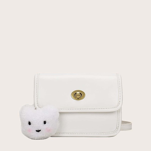 

Cartoon Charm Turn-lock Crossbody Bag, White