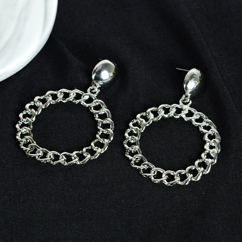

1pair Chain Design Earrings, Silver