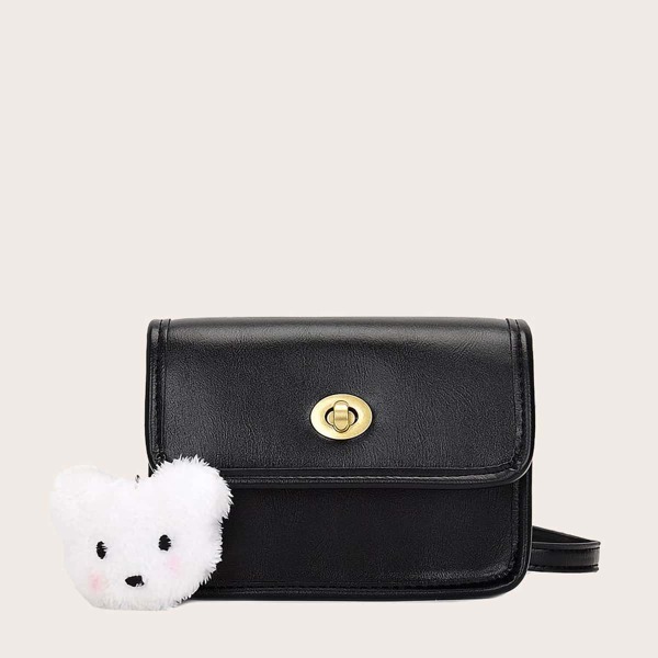 

Cartoon Charm Turn-lock Crossbody Bag, Black