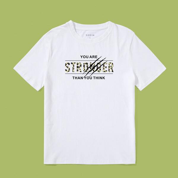 

Slogan & Leopard Print Tee, White