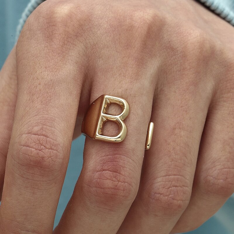 

Guys Letter Design Cuff Ring, Gold