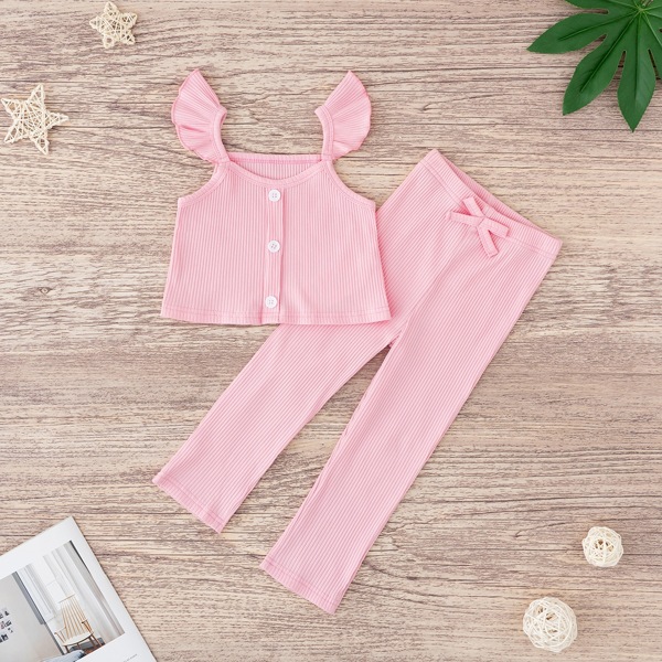 

Toddler Girls Rib-knit Button Front Top With Leggings, Baby pink