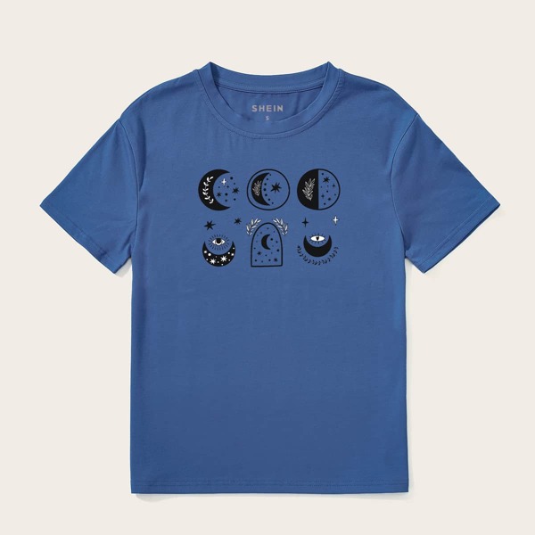 

Moon & Star Print Tee, Blue