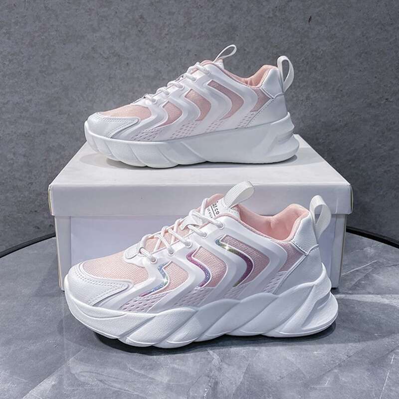 

Colorblock Lace-up Mesh Chunky Sneakers, White