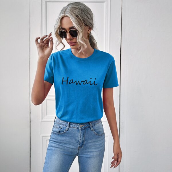 

Letter Graphic Crew Neck Tee, Blue