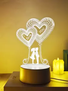 1pc Warm Heart-Shaped Night Light "I Love You", Acrylic Bedside Decor Night Light, Gift For Couples, Dates, Anniversary, Valentine's Day - Yellow - View 2