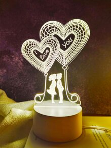1pc Warm Heart-Shaped Night Light "I Love You", Acrylic Bedside Decor Night Light, Gift For Couples, Dates, Anniversary, Valentine's Day - Yellow - View 4