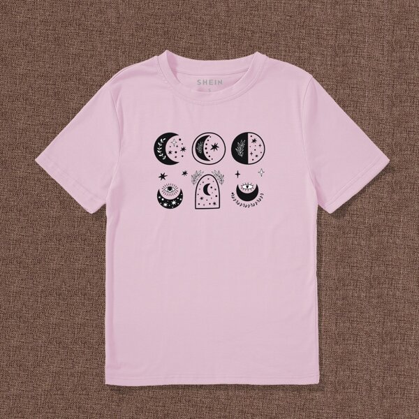 

Moon & Star Print Tee, Baby pink