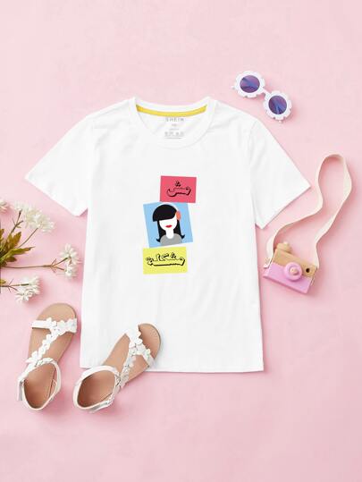 تي شيرت بجرافيك رسوم كارتون للبنات الصغار