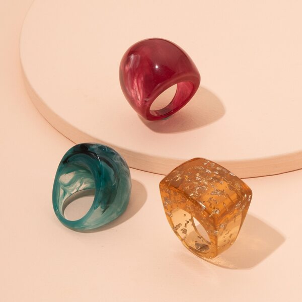 

3pcs Resin Ring, Multicolor