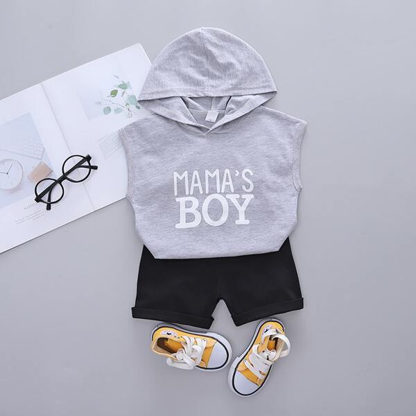 

Toddler Boys Letter Graphic Hooded Top & Shorts, Multicolor