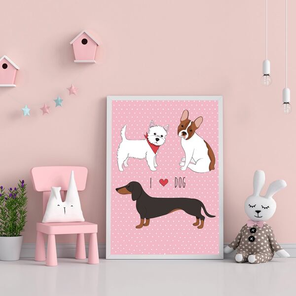 

Dog Print Kids Unframed Painting, Pink