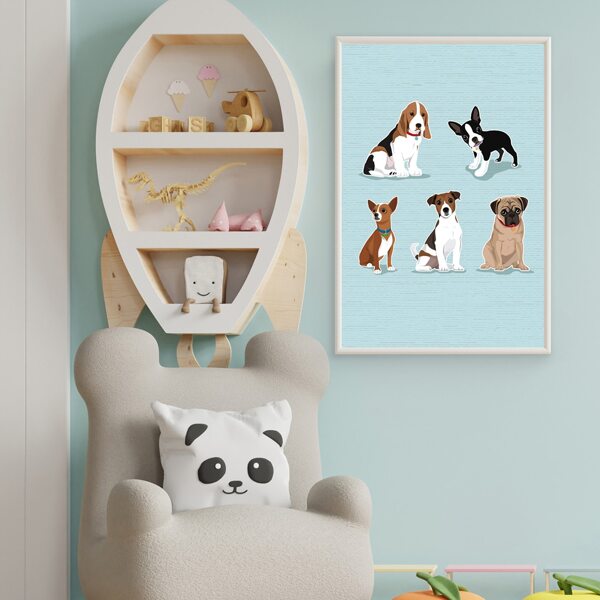 

Dog Print Kids Unframed Painting, Baby blue