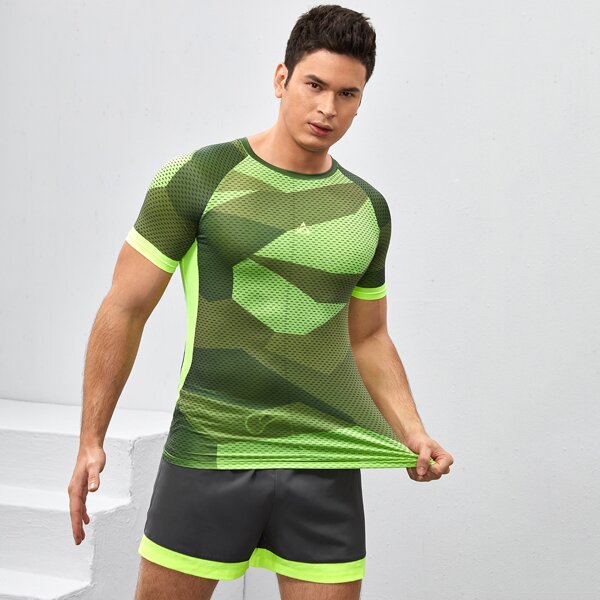 

Men Color Block Sports Tee With Shorts, Multicolor