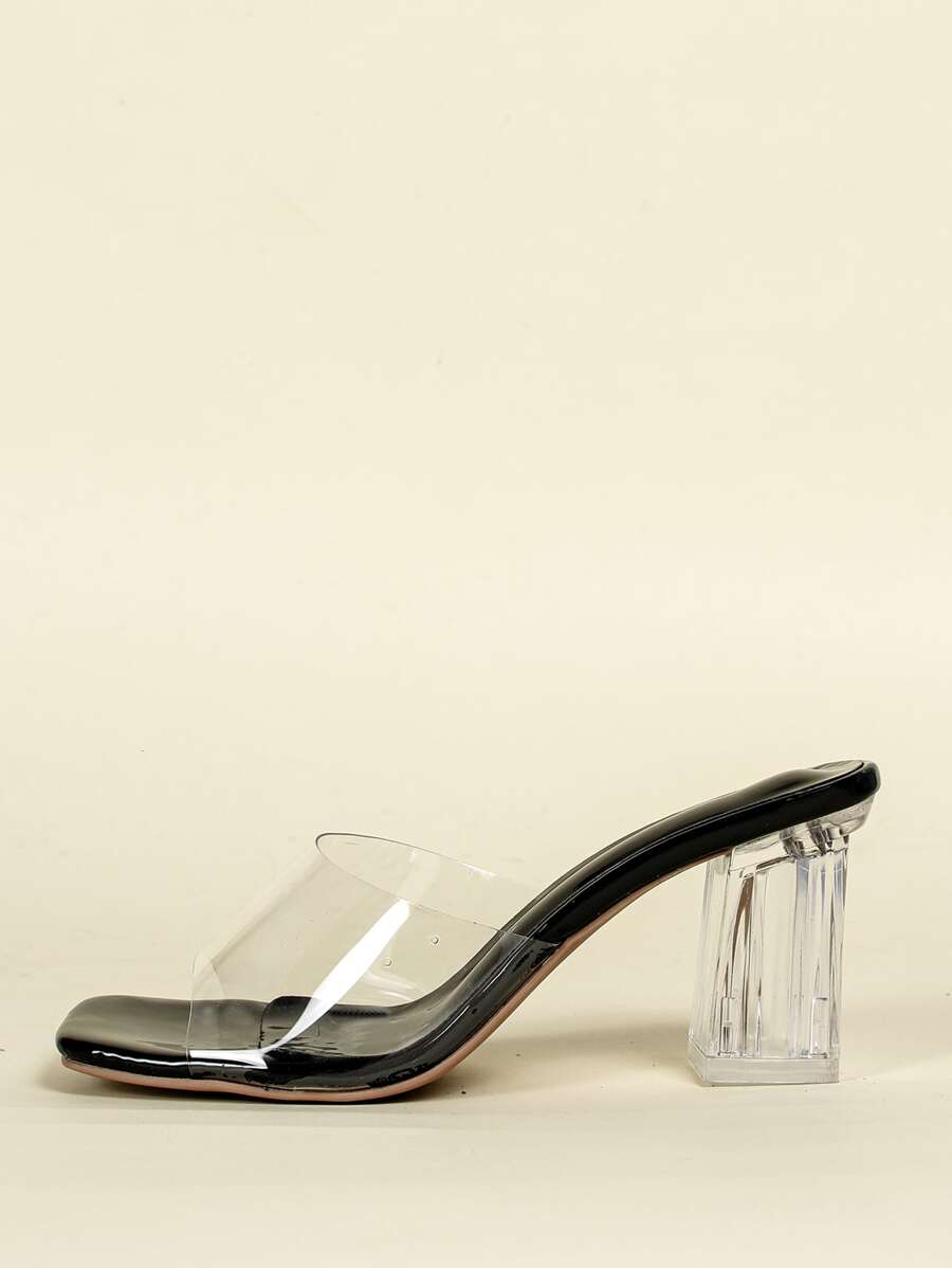 Mules con tacón transparente - Negro - Ver 1