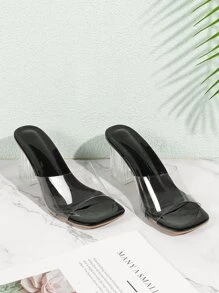 Mules con tacón transparente - Negro - Ver 4