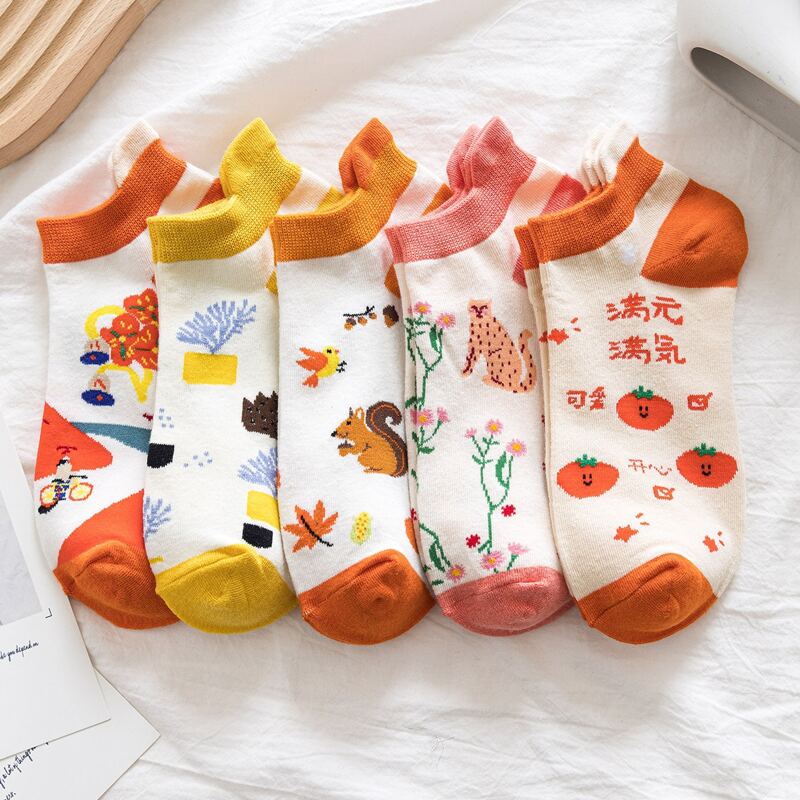 

5pairs Cartoon Pattern Ankle Socks, Multicolor