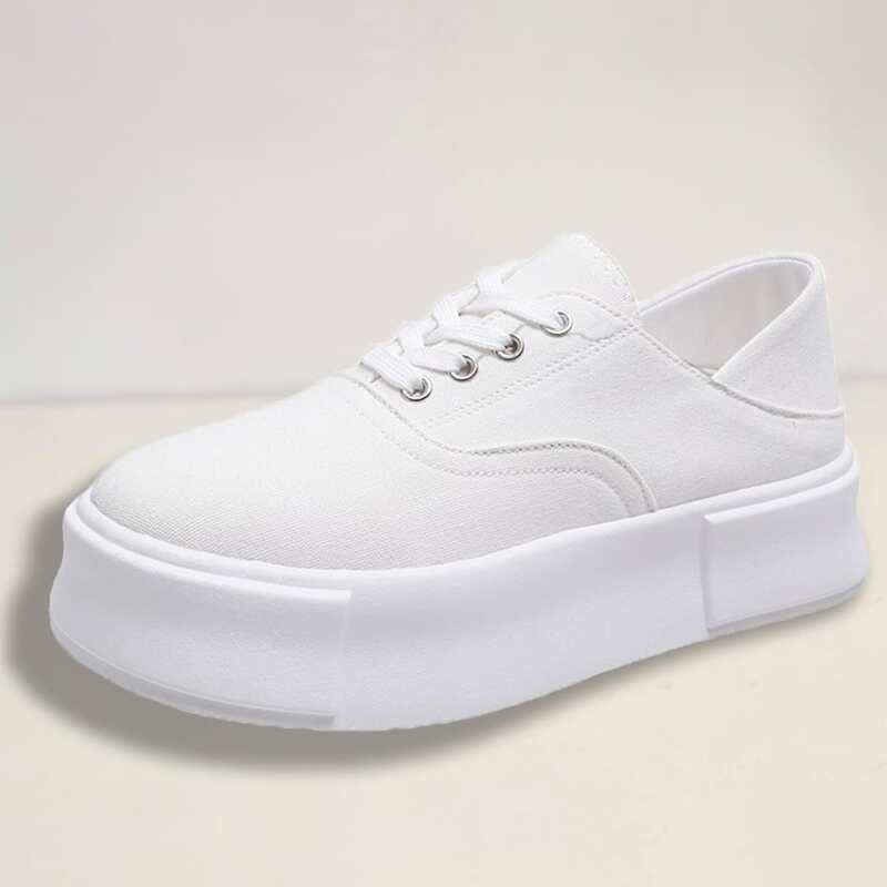 

Solid Lace-up Canvas Sneakers, White
