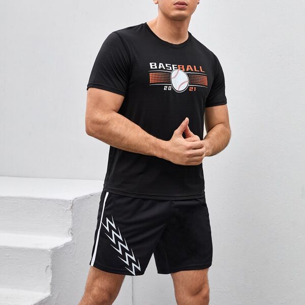 

Men Letter Graphic Sports Tee, Black
