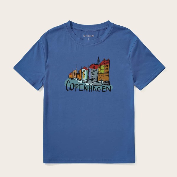 

Building & Letter Graphic Tee, Blue