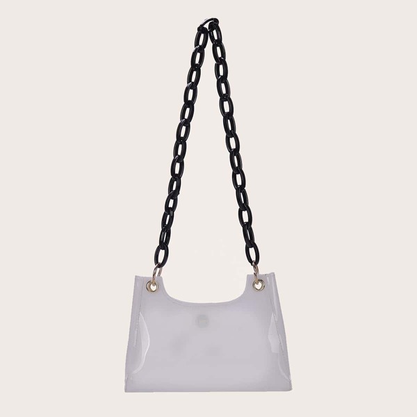 

Clear Chain Shoulder Bag, Beige