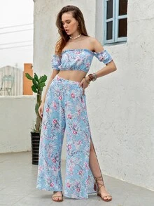 Rusttydustty Bộ thời trang viền lá sen Hoa Boho - Nhiều màu - Xem 5