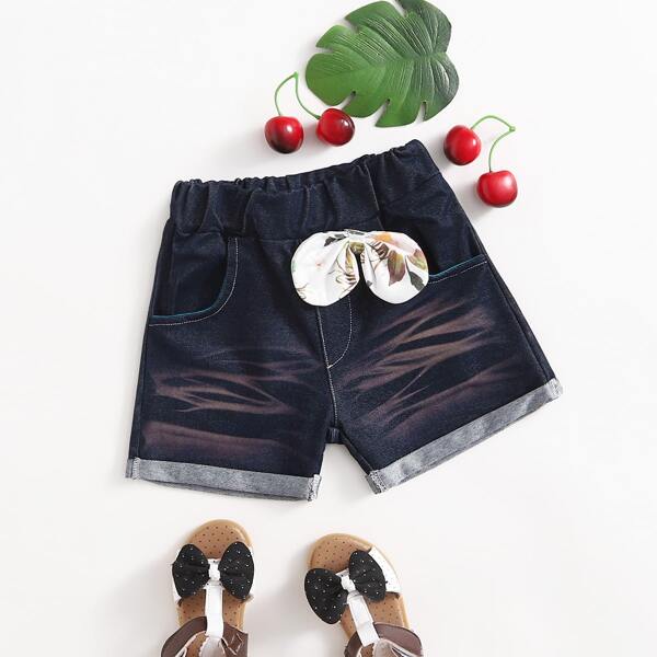 

Baby Girl Bow Front Denim Shorts, Dark wash