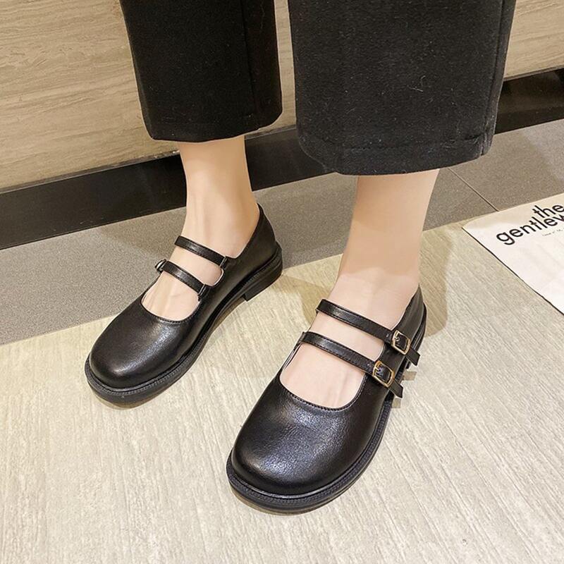 

Double Buckle Mary Jane Flats, Black