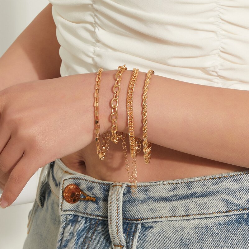 

4pcs Simple Chain Bracelet, Gold