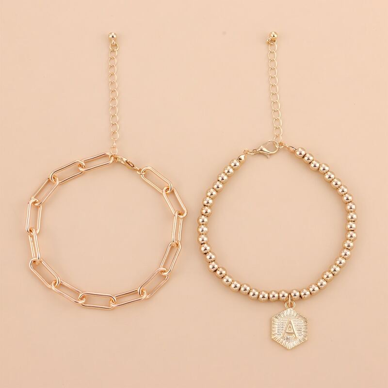 

2pcs Coin Beaded Bracelet, Gold