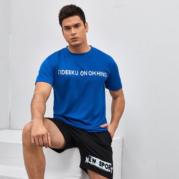 

Men Letter Graphic Sports Tee, Blue
