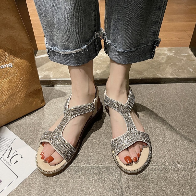 

Rhinestone Strap Slingback Sandals, Beige