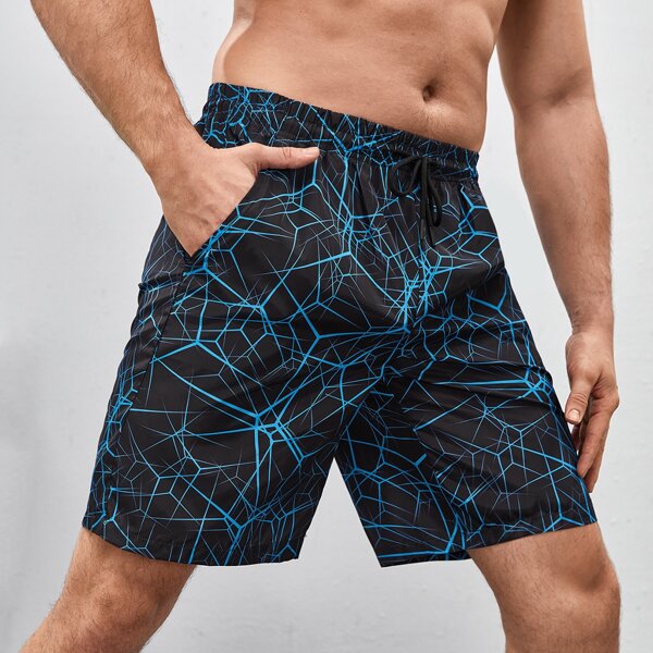 

Men Allover Print Sports Shorts, Navy blue