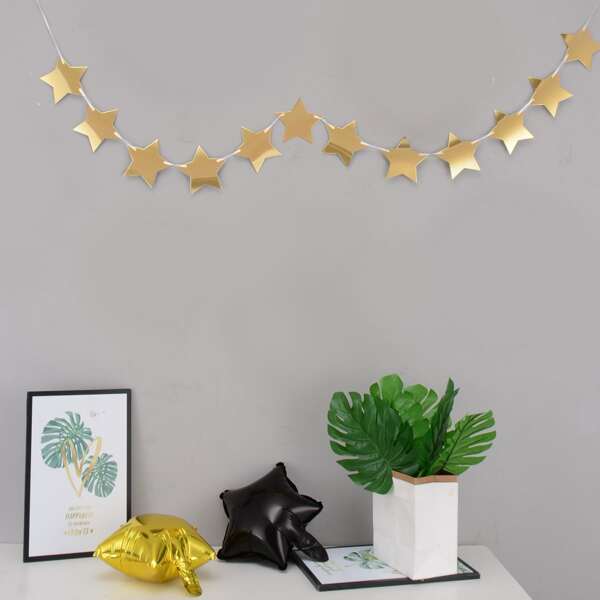 

1set Star Decorative Pull Flag, Gold