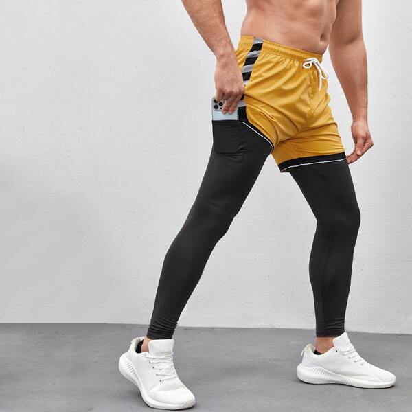 

Men Color Block Sport Tights With Phone Pocket, Multicolor