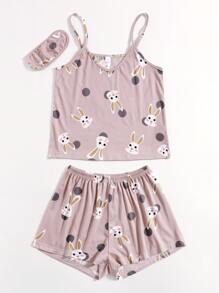 Rabbit Print Cami PJ Set With Eye Cover