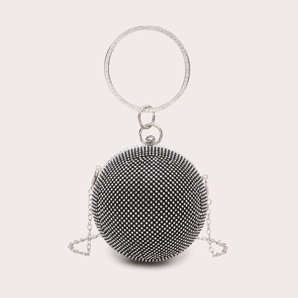 

Mini Rhinestone Ball Shaped Clutch Bag, Black
