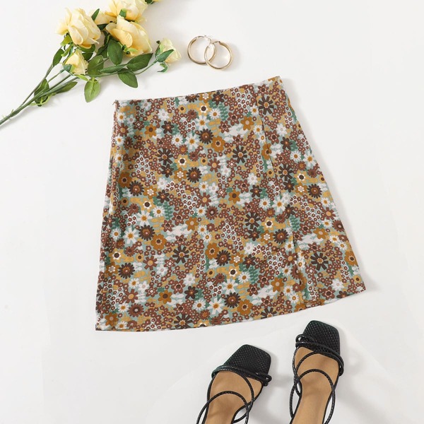 

Split Hem Ditsy Floral Skirt, Multicolor