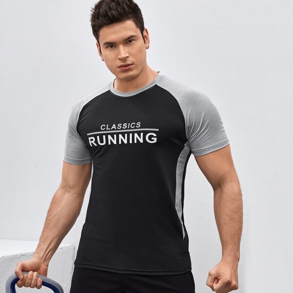 

Men Reflective Letter Graphic Sports Tee, Black