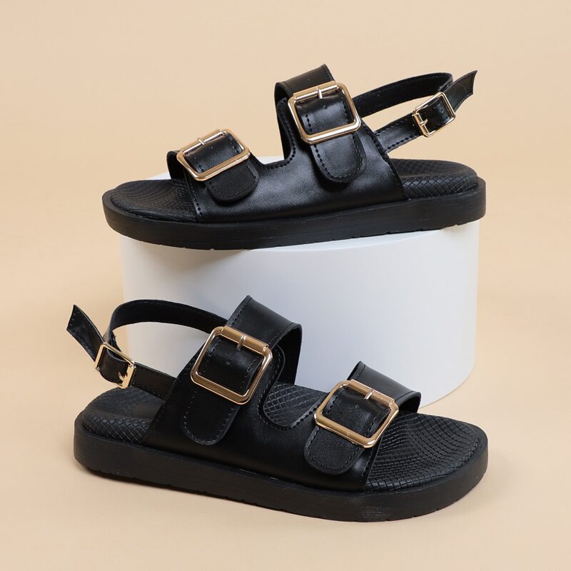 

Buckle Strap Slingback Sandals, Black