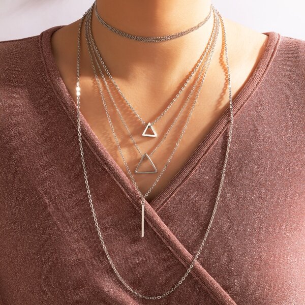 

Triangle Charm Layered Necklace, Silver