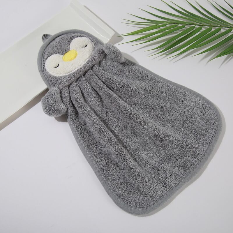 

1pc Cartoon Penguin Hand Towel, Grey