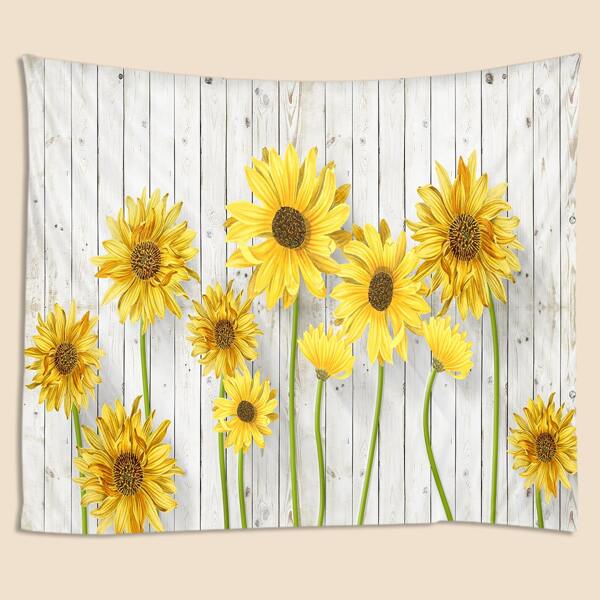

Sunflower Print Wooden Pattern Tapestry, Multicolor