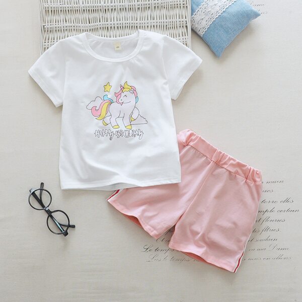 

Toddler Girls Cartoon Graphic Tee & Track Shorts, Multicolor
