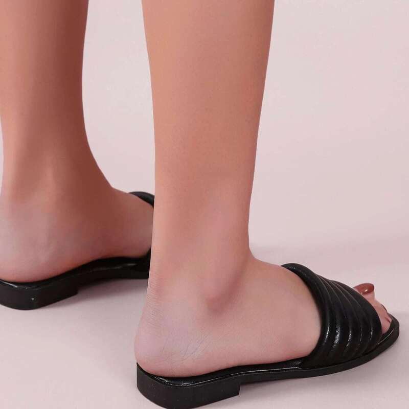 

Solid Wide Band Slide Sandals, Black
