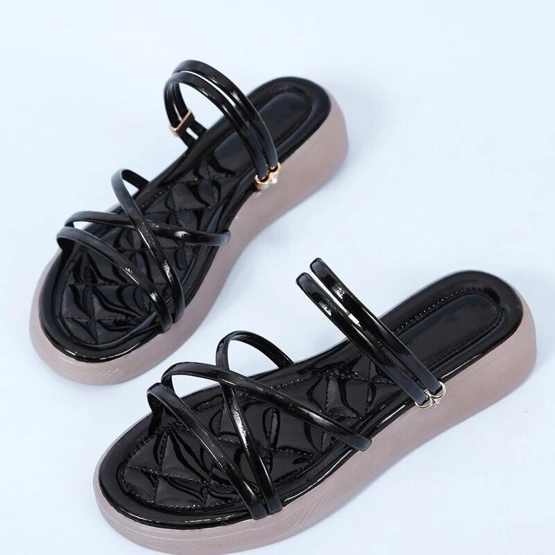 

Criss Cross Strap Slingback Sandals, Black