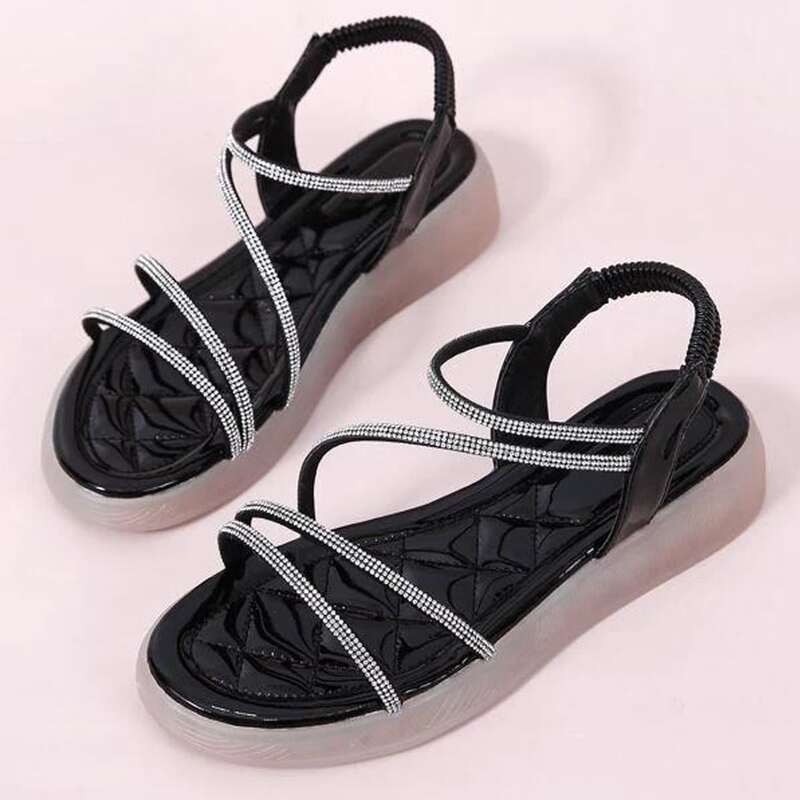 

Criss Cross Rhinestone Strap Sandals, Black