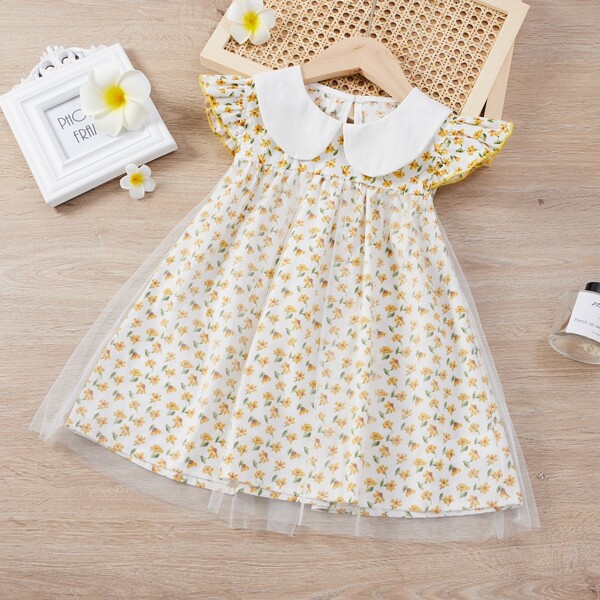 

Toddler Girls Ditsy Floral Contrast Doll Collar Dress, Multicolor